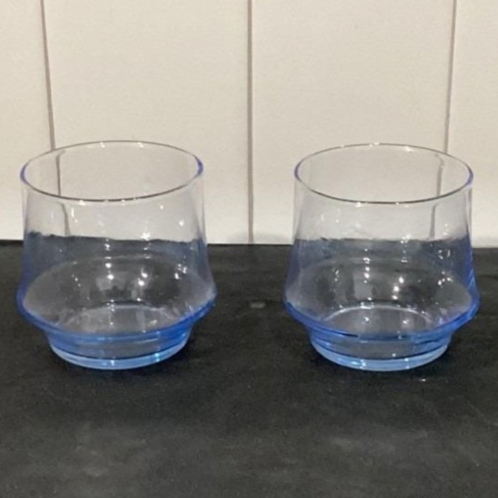 Libbey Glass Blue Azure Impromptu Rocks Glasses Retro Barware Set Of 2